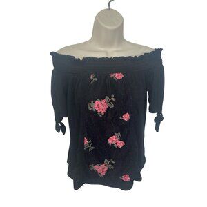 ALYA Women's Size Small Black Floral Smocked Off-the-Shoulder Top